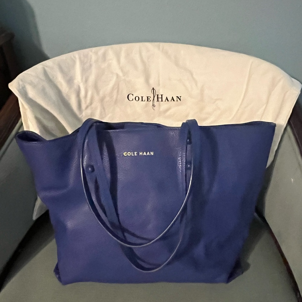 Cole Haan Blue Leather Tote with Gold Logo